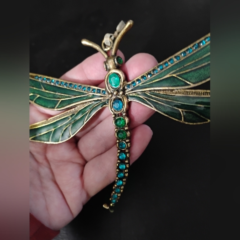 Large Brass Green Dragonfly Ornament